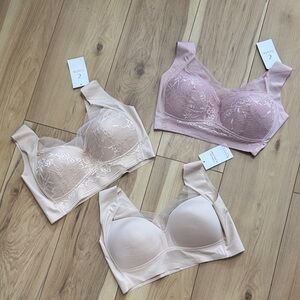 Chic Lace Accent Bra Trio - Pink, Cream, and Beige